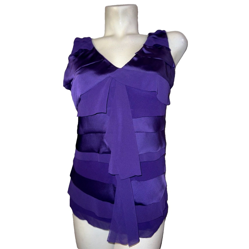 PHILOSOPHY Women Purple V-neck Layered Ruffle‎ Stretch Tank Blouse Size M